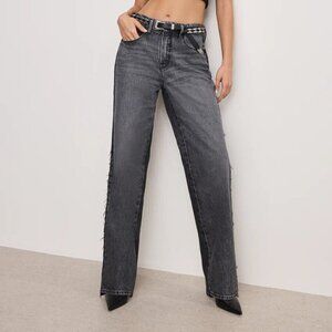 Good American Washed Black 90s Relaxed High Rise Denim Jeans Classic Chic